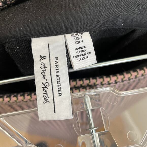 & Other Stories Houndstooth Print Midi Pencil Skirt Pink Black Button Front 4 - Picture 9 of 10